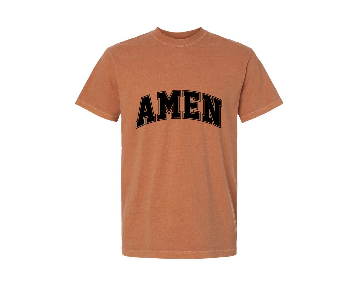 brand:Comfort Colors|color:Yam|Retro Amen Varsity Graphic T-Shirt