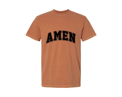 brand:Comfort Colors|color:Yam|Retro Amen Varsity Graphic T-Shirt