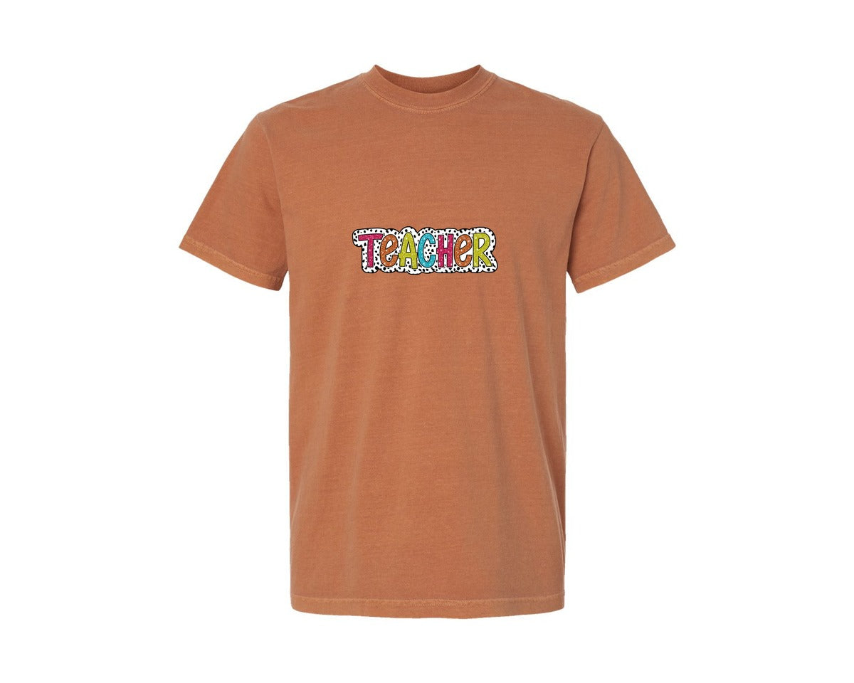 brand:Comfort Colors|color:Yam|Glitter Teacher Retro Teacher Graphic T-Shirt