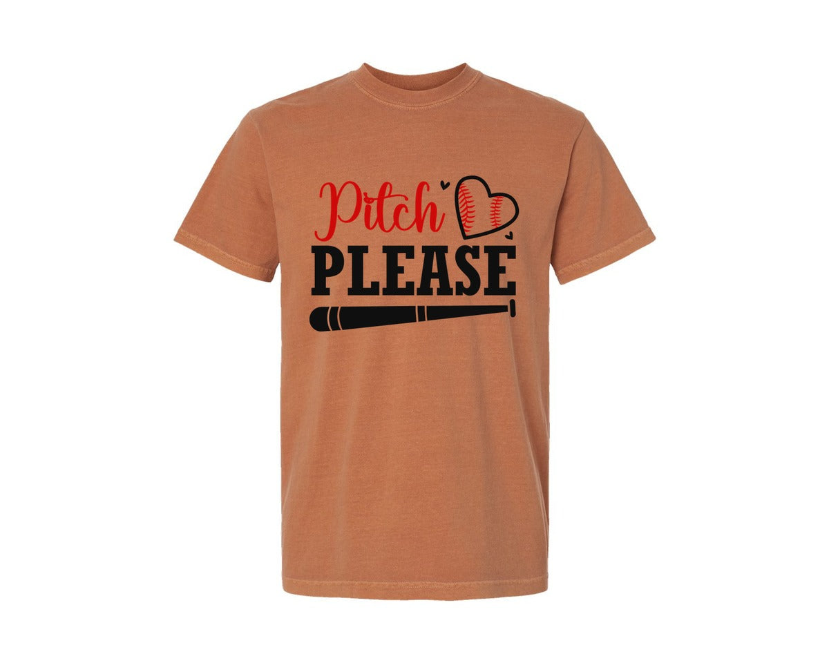 brand:Comfort Colors|color:Yam|Pitch Please Baseball Cut File Graphic T-Shirt
