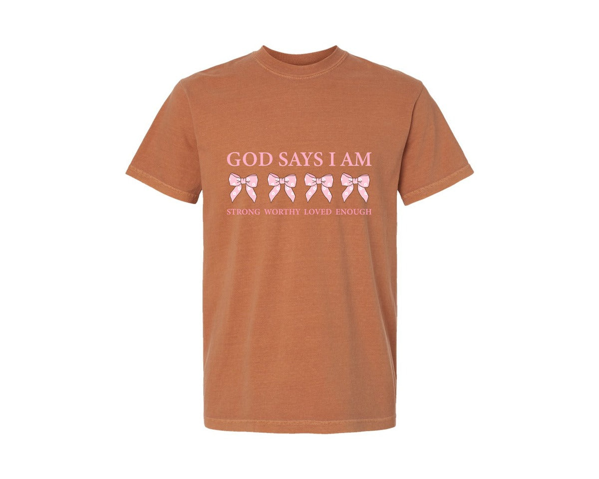brand:Comfort Colors|color:Yam|God Says I Am Strong Inspirational Graphic T-Shirt