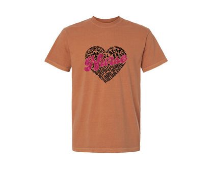 brand:Comfort Colors|color:Yam|Nurse Heart Word Art Nurse Life Graphic T-Shirt