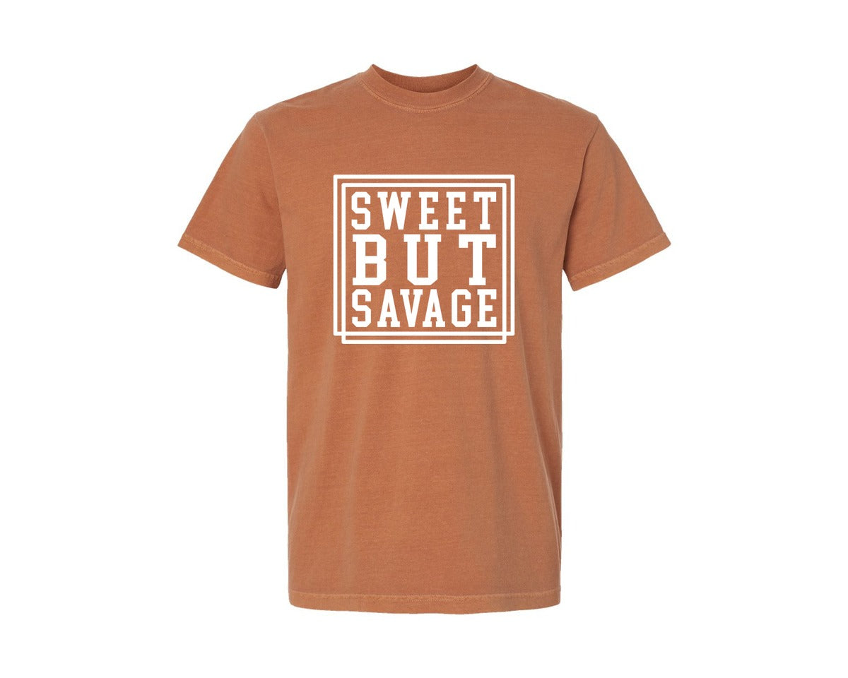 brand:Comfort Colors|color:Yam|Sweet But Savage Snarky Sassy Sarcasm Graphic T-Shirt
