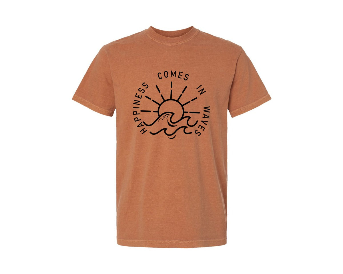 brand:Comfort Colors|color:Yam|Happiness Comes In Waves Graphic T-Shirt