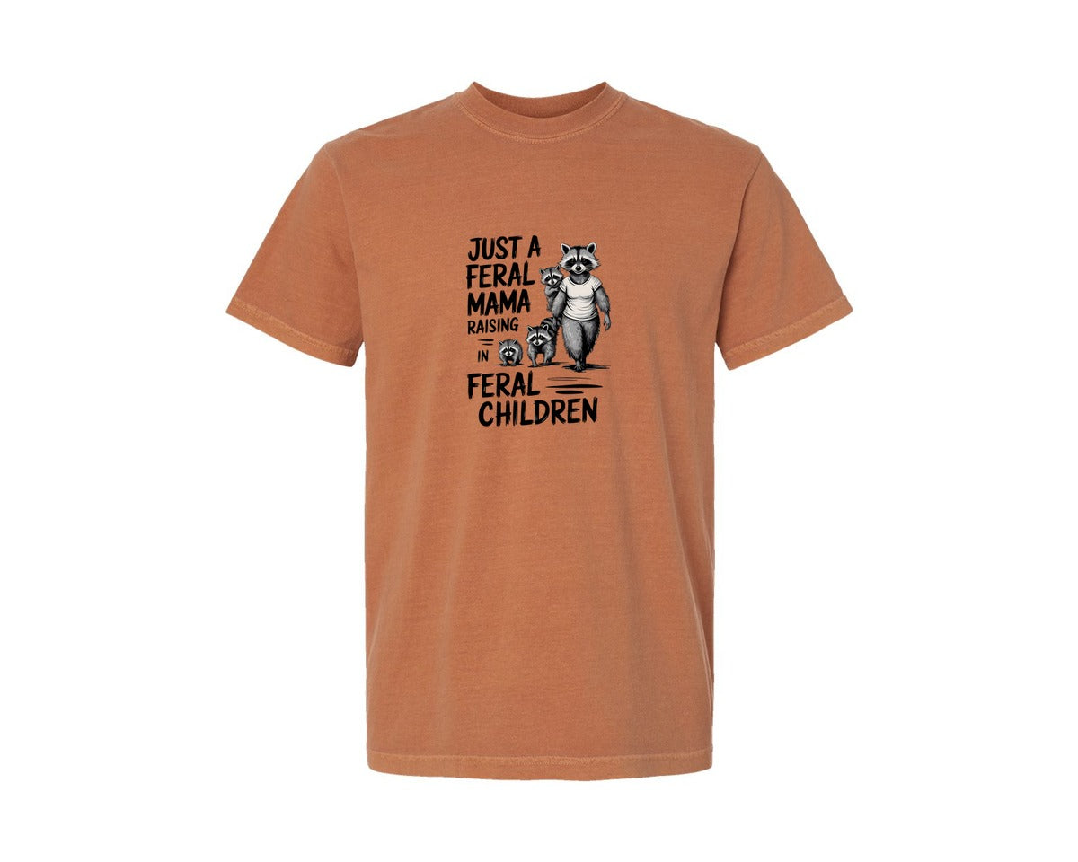 brand:Comfort Colors|color:Yam|Funny Mothers Day Raccoon Mama Tired Graphic T-Shirt