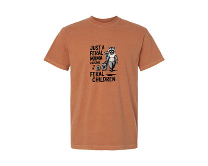 brand:Comfort Colors|color:Yam|Funny Mothers Day Raccoon Mama Tired Graphic T-Shirt