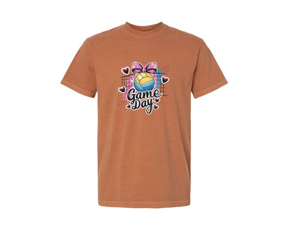 brand:Comfort Colors|color:Yam|Game Day Volleyball Cute Girly Spo Graphic T-Shirt