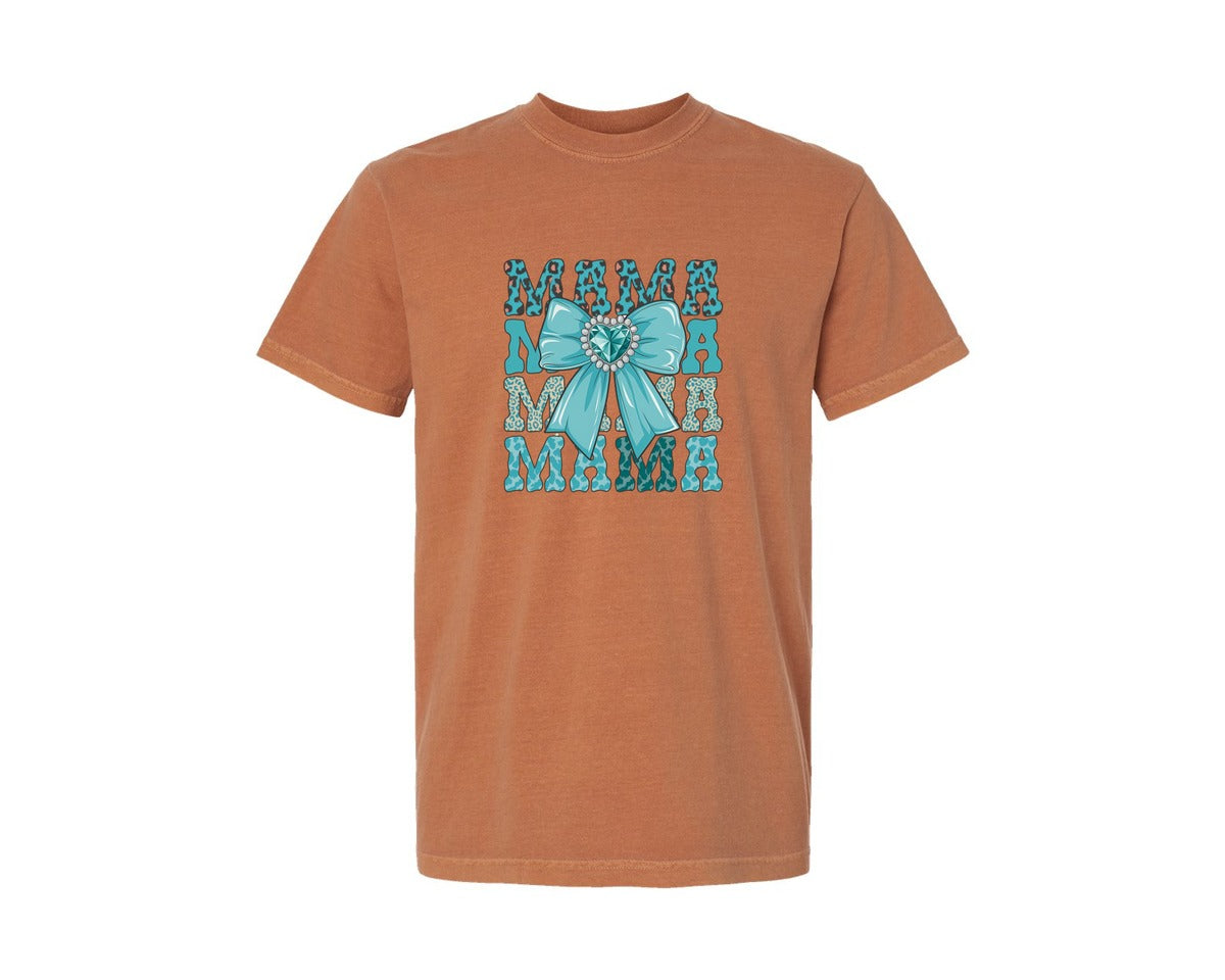 brand:Comfort Colors|color:Yam|Trendy Mama Leopard Print Bow 3 Graphic T-Shirt