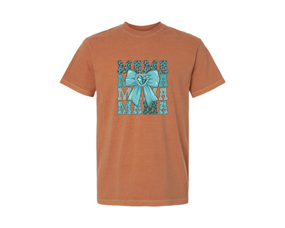 brand:Comfort Colors|color:Yam|Trendy Mama Leopard Print Bow 3 Graphic T-Shirt