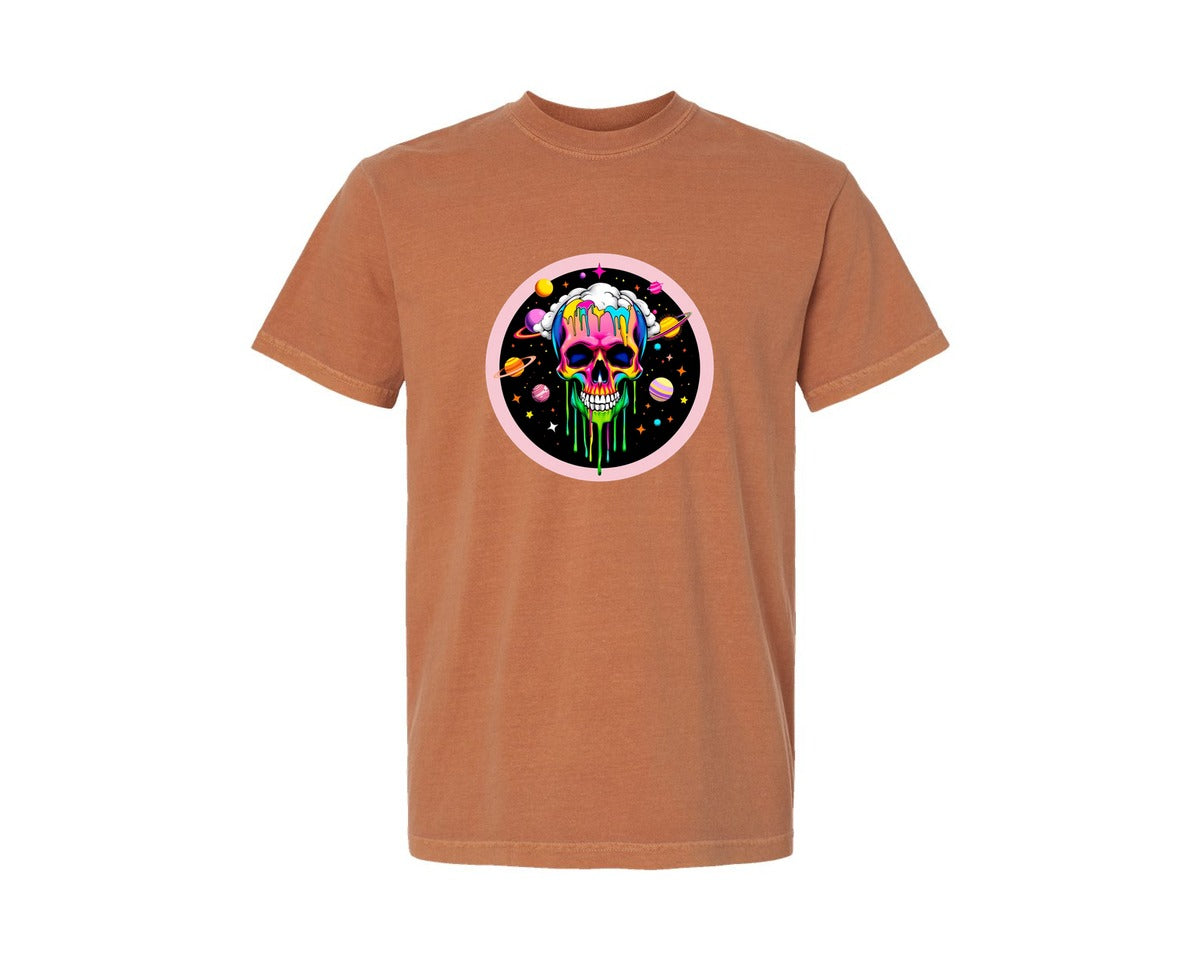 brand:Comfort Colors|color:Yam|Cosmic Skull T Shirt Design Graphic T-Shirt
