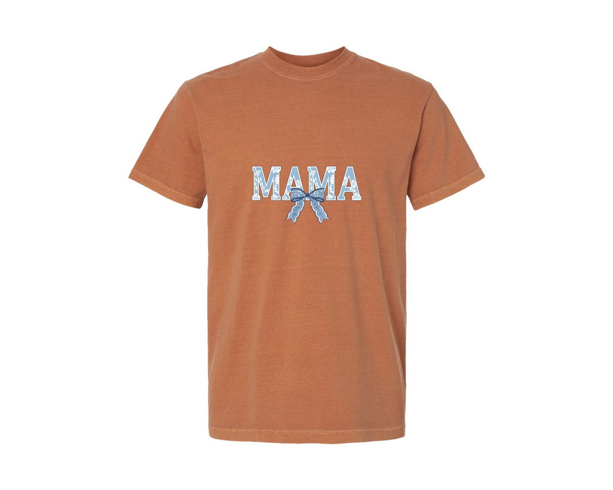 brand:Comfort Colors|color:Yam|Mama Floral Coquette Bow Mama Graphic T-Shirt