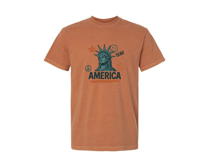 brand:Comfort Colors|color:Yam|4Th Of July Statue Of Liberty Flag Graphic T-Shirt