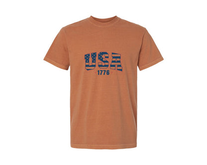 brand:Comfort Colors|color:Yam|Retro Usa 1776 T Shirt Usa Graphic T-Shirt