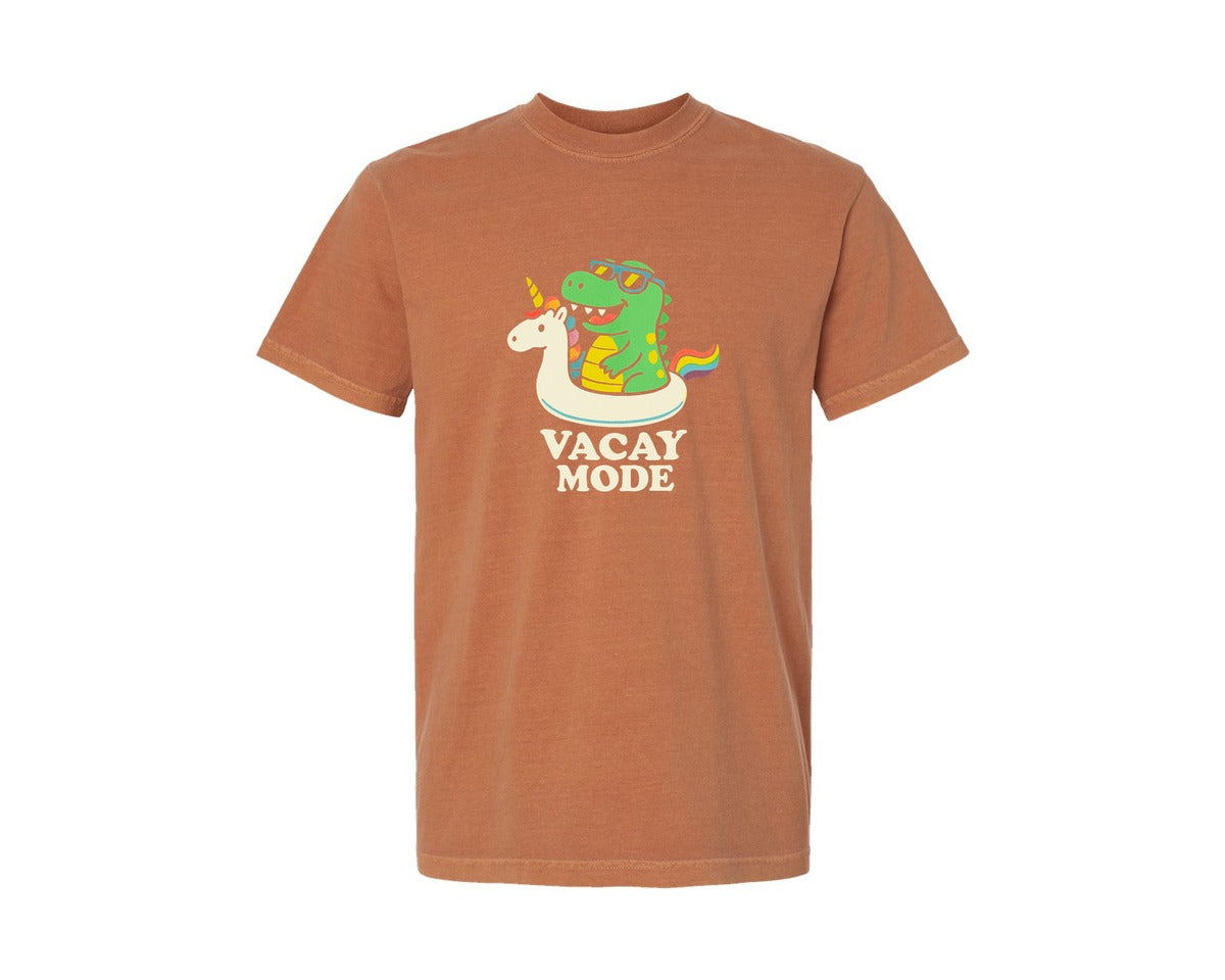 brand:Comfort Colors|color:Yam|Vacay Mode Dino Unicorn Float Cute Graphic T-Shirt