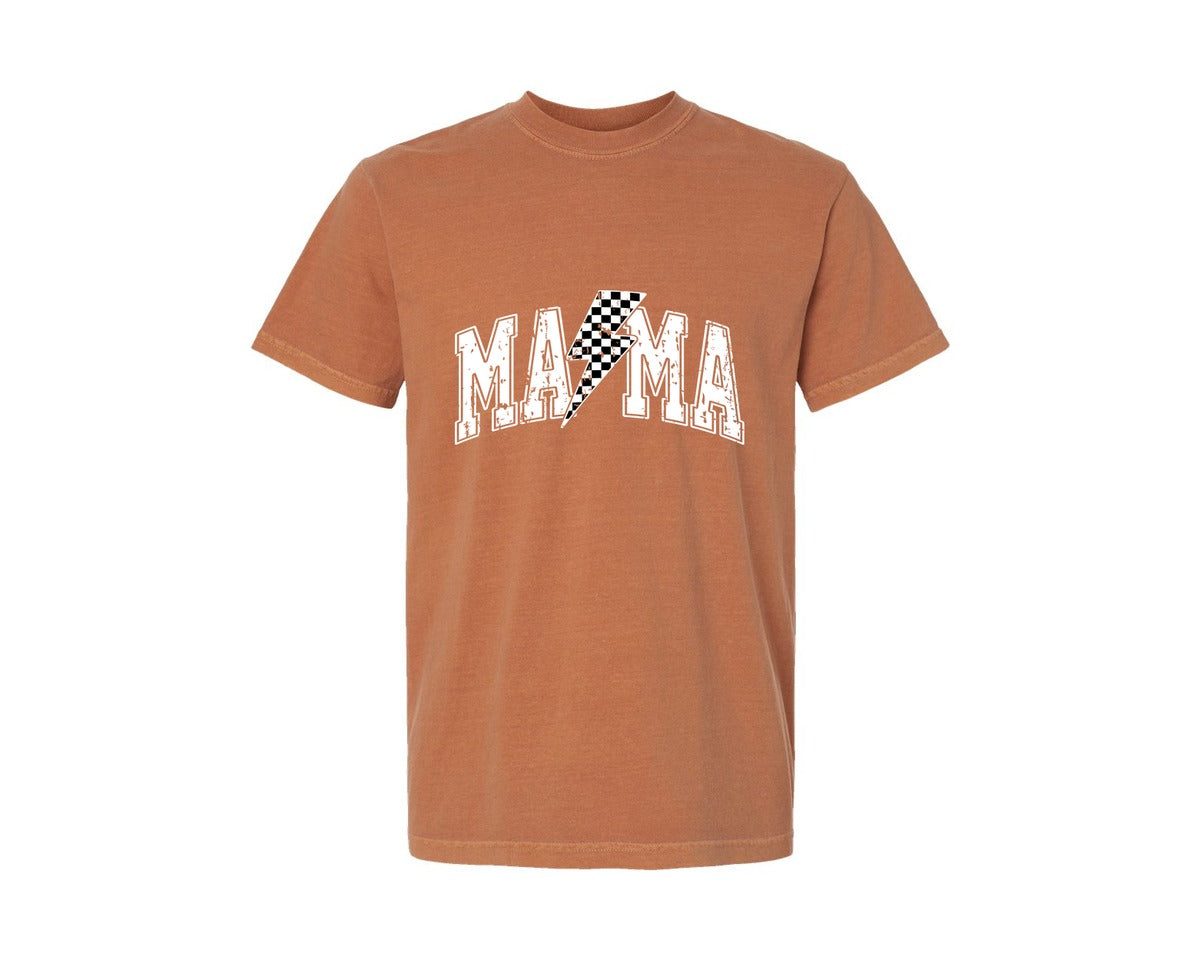 brand:Comfort Colors|color:Yam|Checkered Mama Shirt Trendy Mama Shirt Graphic T-Shirt