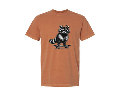 brand:Comfort Colors|color:Yam|Raccoon Playing Skateboard Shirt Graphic T-Shirt