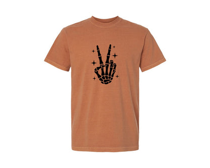 brand:Comfort Colors|color:Yam|Skeleton Peace Sign Graphic T-Shirt