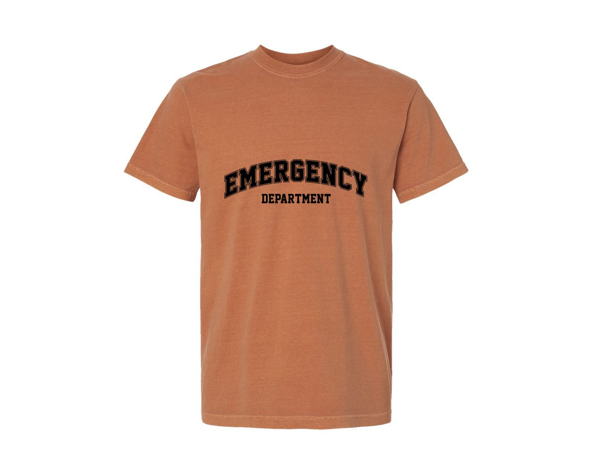 brand:Comfort Colors|color:Yam|Retro Emergency Department Varsity 2 Graphic T-Shirt