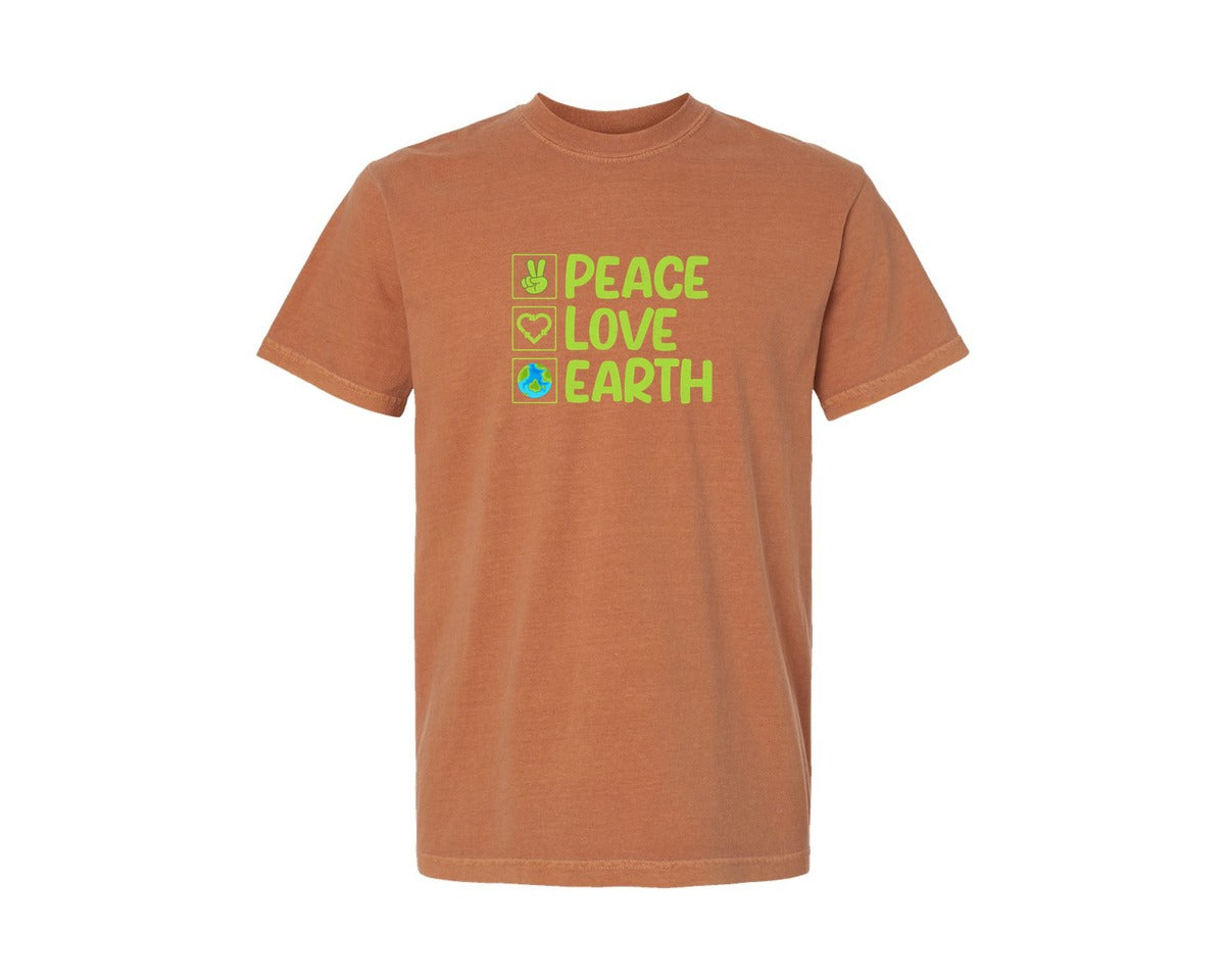 brand:Comfort Colors|color:Yam|Peace Love Earth T Shirt Graphic T-Shirt