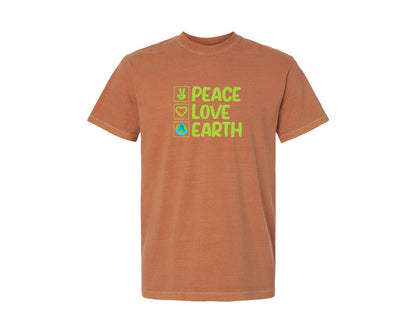 brand:Comfort Colors|color:Yam|Peace Love Earth T Shirt Graphic T-Shirt