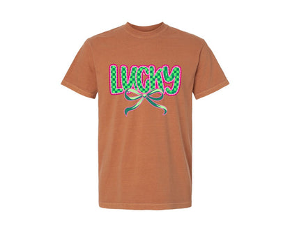 brand:Comfort Colors|color:Yam|Lucky St Patricks Day Aesthetic Graphic T-Shirt