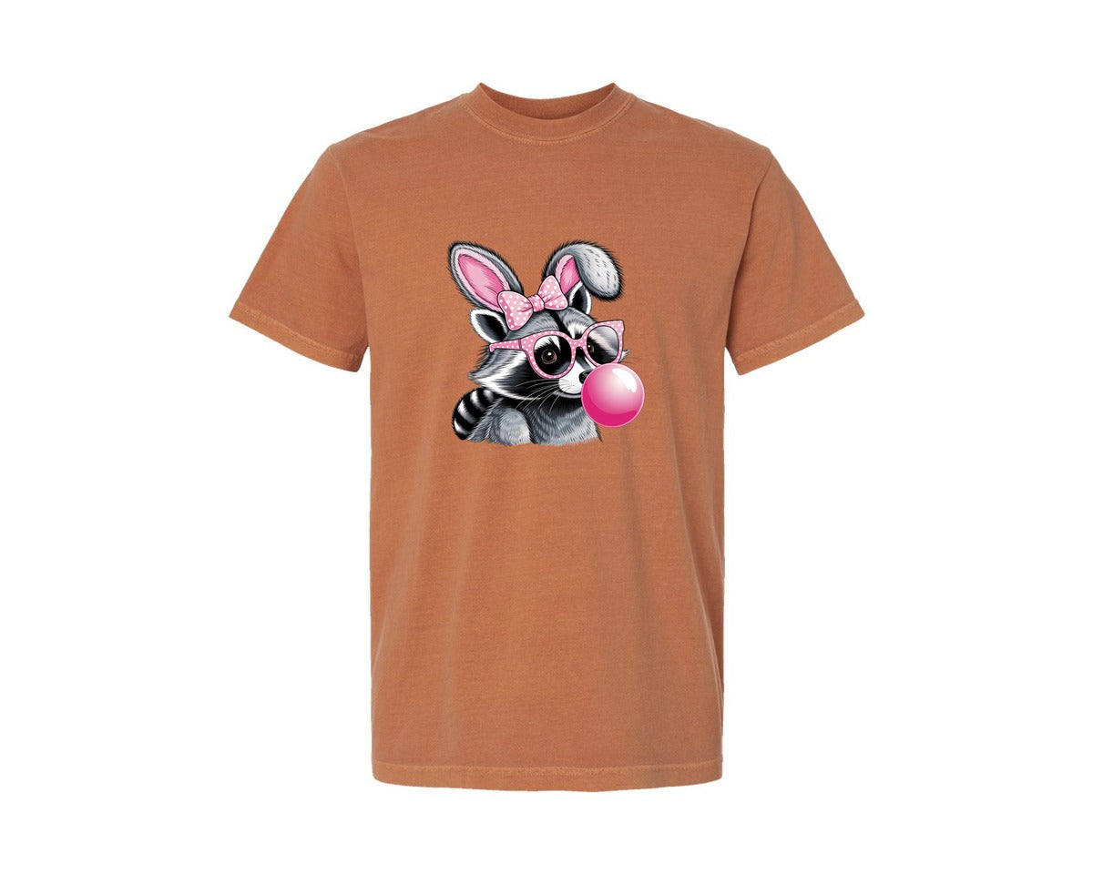 brand:Comfort Colors|color:Yam|Cute Raccoon With Glasses Bubble Gum 6 Graphic T-Shirt