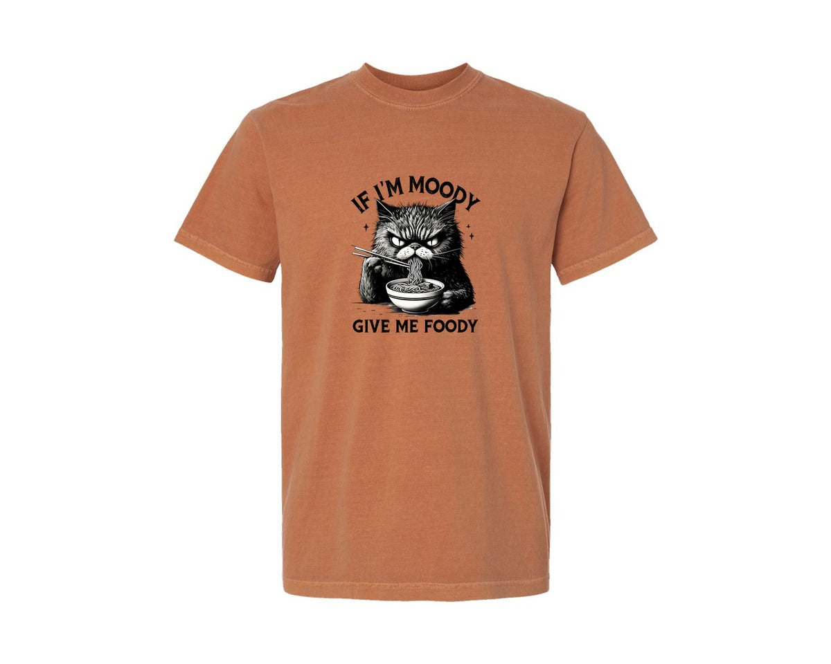 brand:Comfort Colors|color:Yam|Funny Sarcastic Cat Ramen If Im Moody Graphic T-Shirt