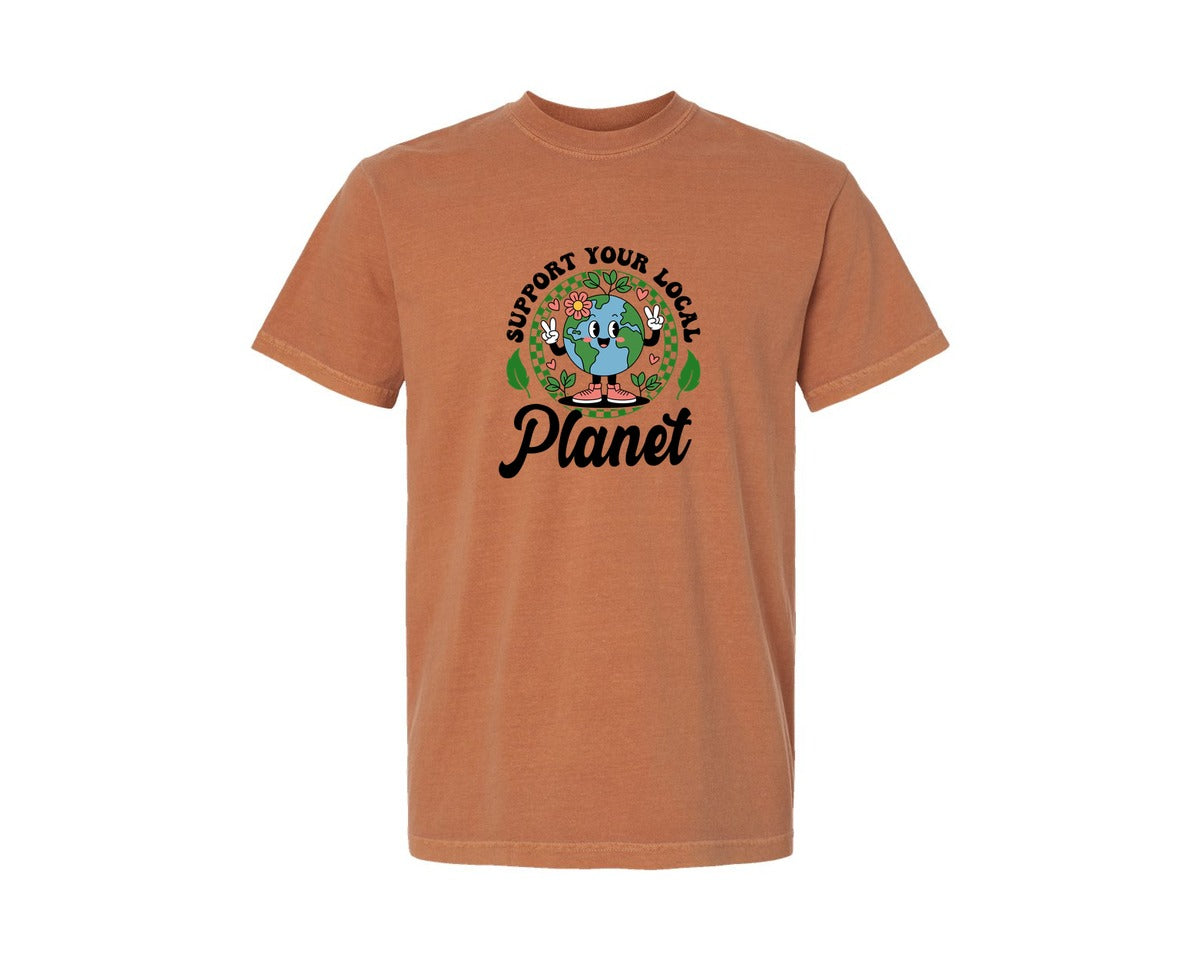 brand:Comfort Colors|color:Yam|Earth Day Support Your Local Planet 2 Graphic T-Shirt