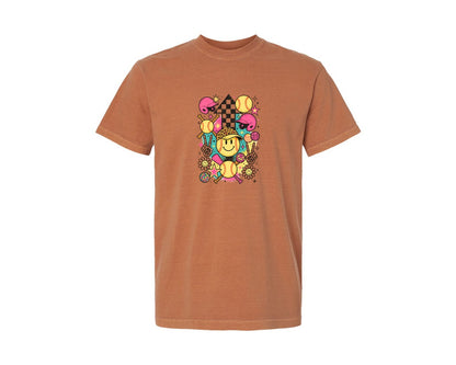 brand:Comfort Colors|color:Yam|Softball Collage Retro Softball Graphic T-Shirt