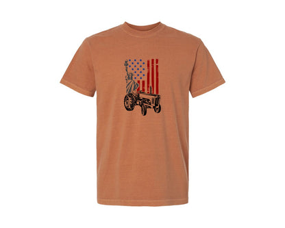 brand:Comfort Colors|color:Yam|Vintage American Flag Tractor Usa Graphic T-Shirt