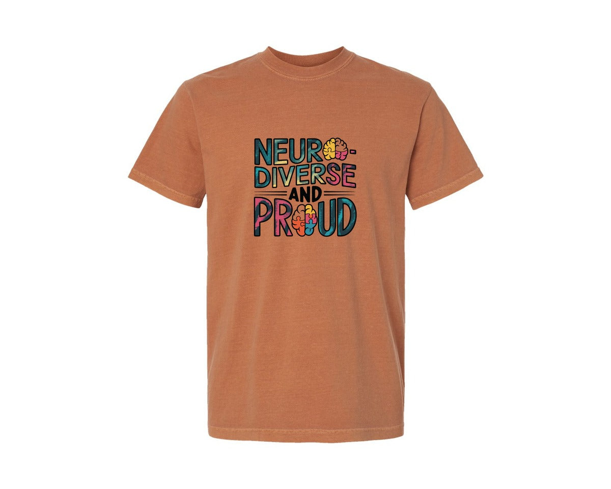 brand:Comfort Colors|color:Yam|Neuro Diverse And Proud Autism Shirt Graphic T-Shirt