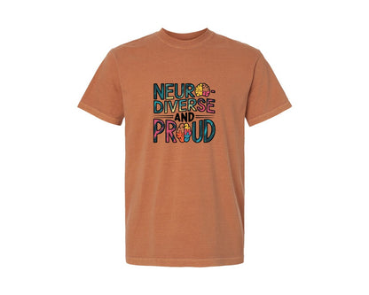 brand:Comfort Colors|color:Yam|Neuro Diverse And Proud Autism Shirt Graphic T-Shirt