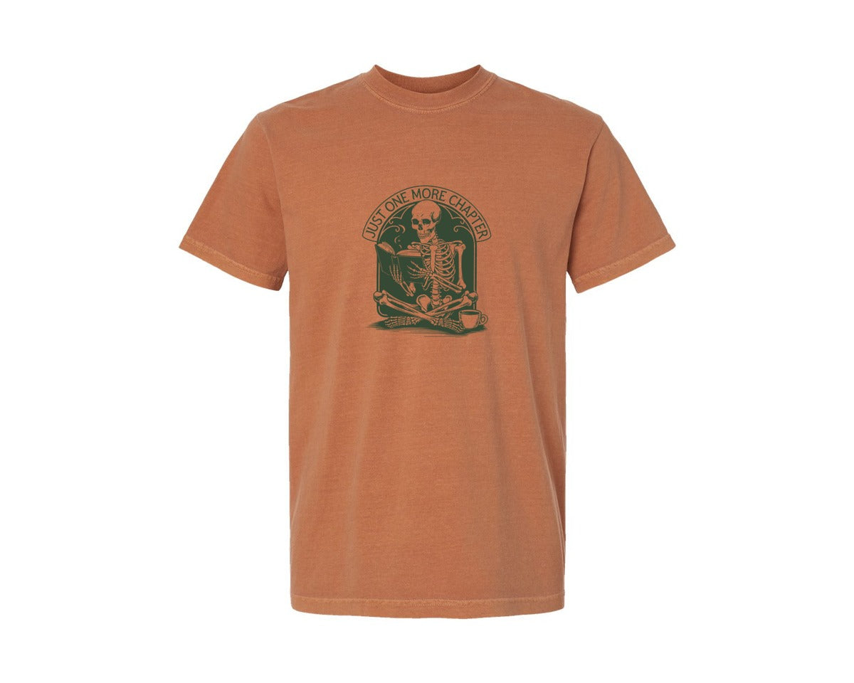 brand:Comfort Colors|color:Yam|Just One More Chapter Skeleton Coffee 2 Graphic T-Shirt