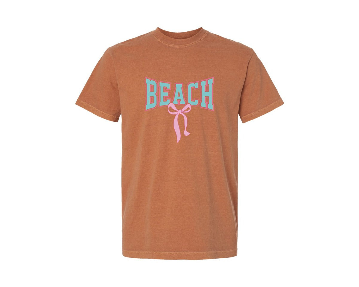 brand:Comfort Colors|color:Yam|Beach Coquette Bow Summer Vacation 2 Graphic T-Shirt