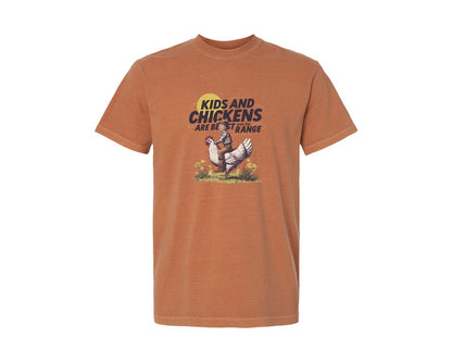 brand:Comfort Colors|color:Yam|Kids And Chickens Vintage Farm Graphic T-Shirt