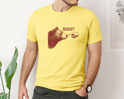 brand:Bella Canvas|color:Yellow|Boop Bear Finger Touching Nose Retro Graphic T-Shirt