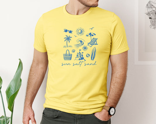 Summer Coastal Sun Salt Sand Line Art Graphic T-Shirt