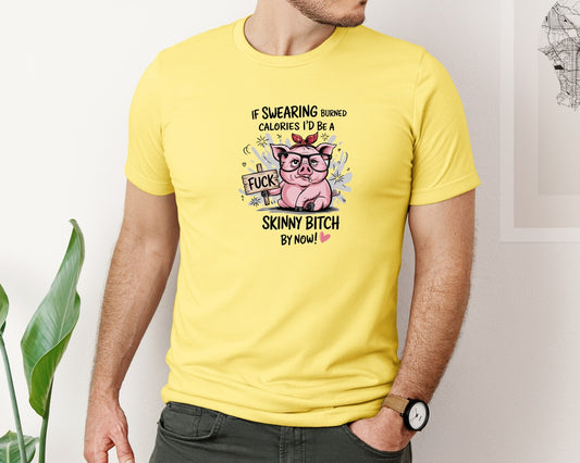 Sassy Pig Swearing Burns Fat Graphic T-Shirt