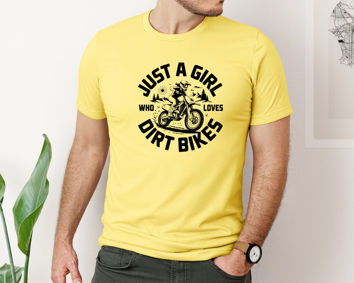 brand:Bella Canvas|color:Yellow|Just A Girl Who Loves Dirt Bikes T S Graphic T-Shirt