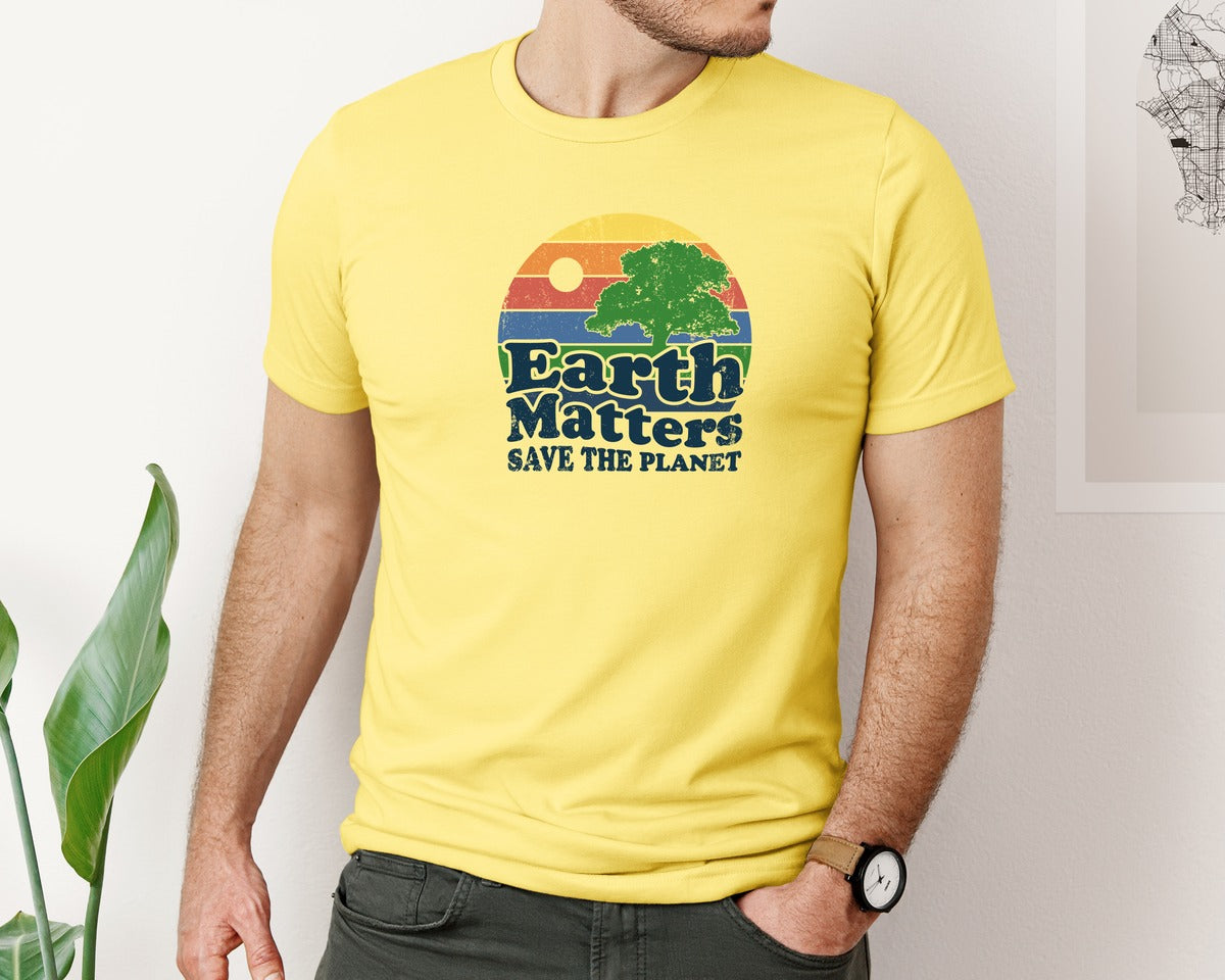 brand:Bella Canvas|color:Yellow|Earth Matters Save The Planet T Shirt Graphic T-Shirt