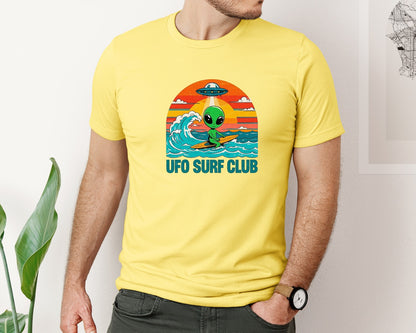 brand:Bella Canvas|color:Yellow|Alien Surfing T Shirt Design Graphic T-Shirt