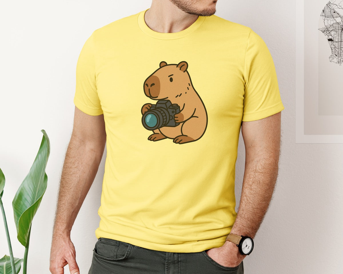 brand:Bella Canvas|color:Yellow|Capybara Photographer Cute Animal Graphic T-Shirt