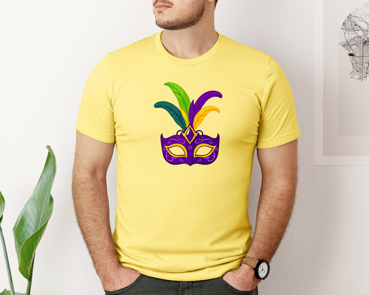 brand:Bella Canvas|color:Yellow|Mardi Gras Mask T Shirt Design 4 Graphic T-Shirt