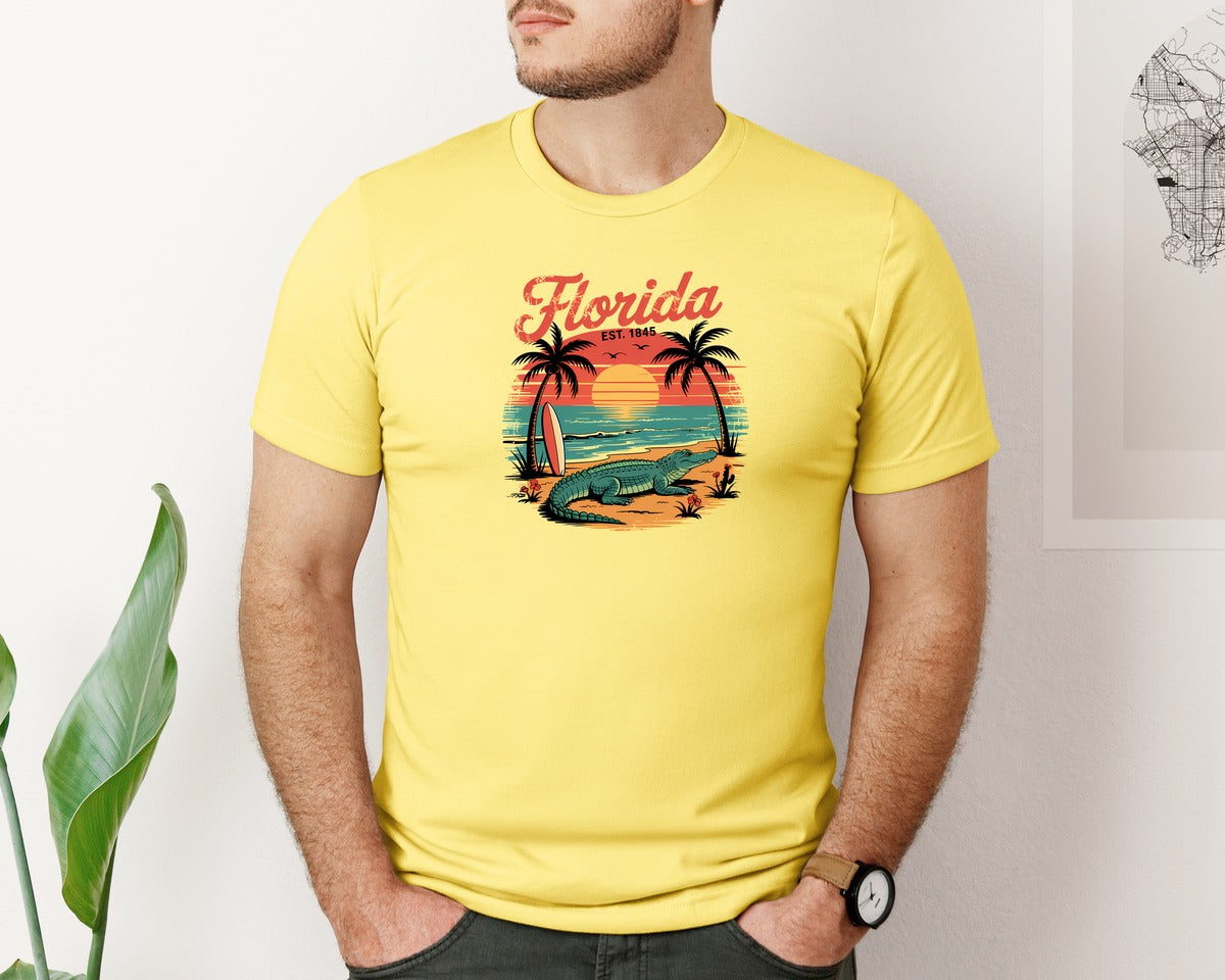 brand:Bella Canvas|color:Yellow|Summer Florida Beach Shirt Graphic T-Shirt