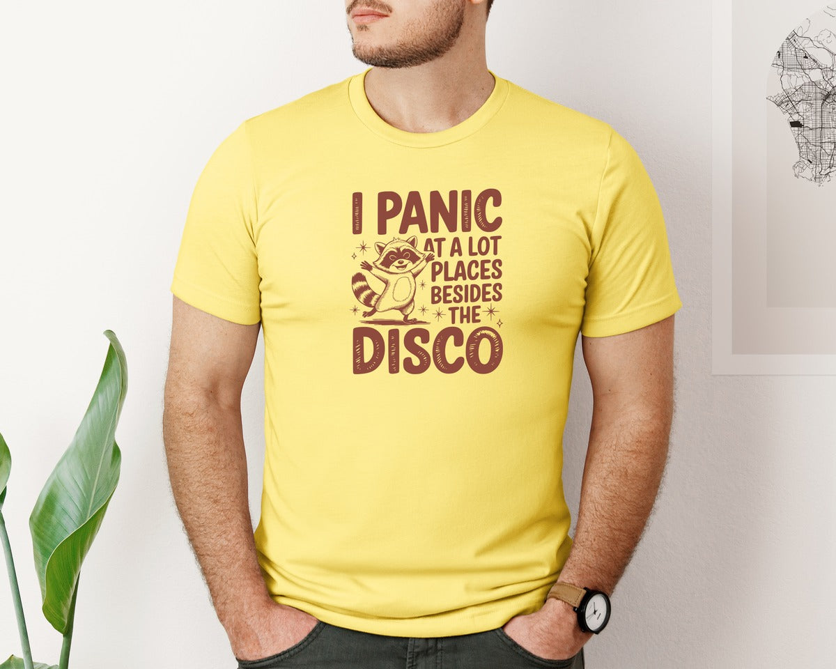 brand:Bella Canvas|color:Yellow|I Panic At Lot Places Besides The Disco 2 Graphic T-Shirt