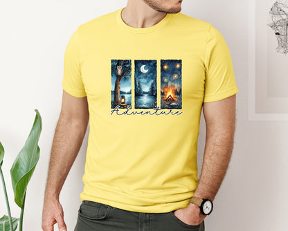brand:Bella Canvas|color:Yellow|Camping Adventure Trendy Boho Graphic T-Shirt