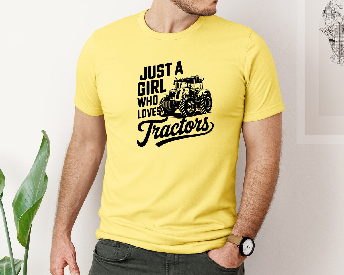 brand:Bella Canvas|color:Yellow|Just A Girl Who Loves Tractors T Shi Graphic T-Shirt