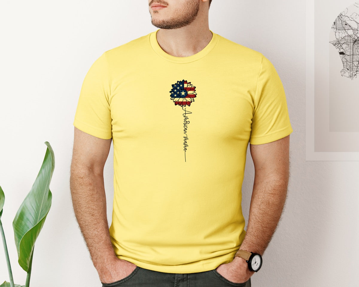 brand:Bella Canvas|color:Yellow|American Mama Sunflower 4Th Of July Graphic T-Shirt