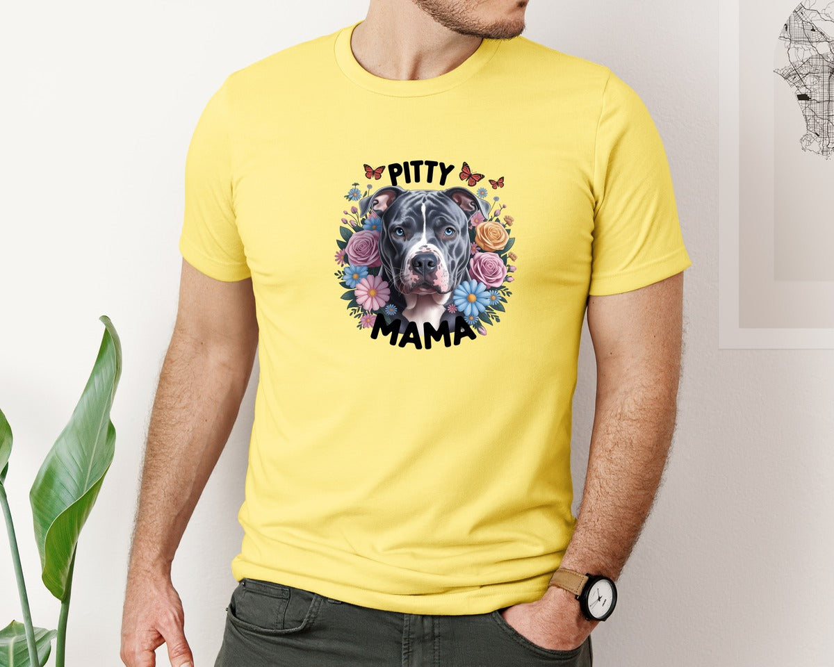 brand:Bella Canvas|color:Yellow|Pitty Mama Cute Pitbull Dog 2 Graphic T-Shirt