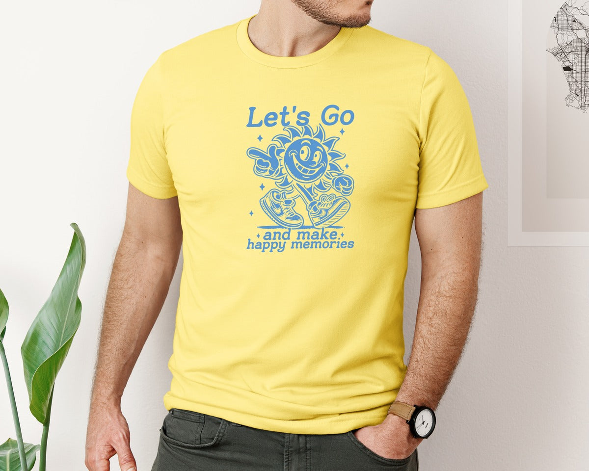 brand:Bella Canvas|color:Yellow|Lets Go And Make Happy Memories Graphic T-Shirt